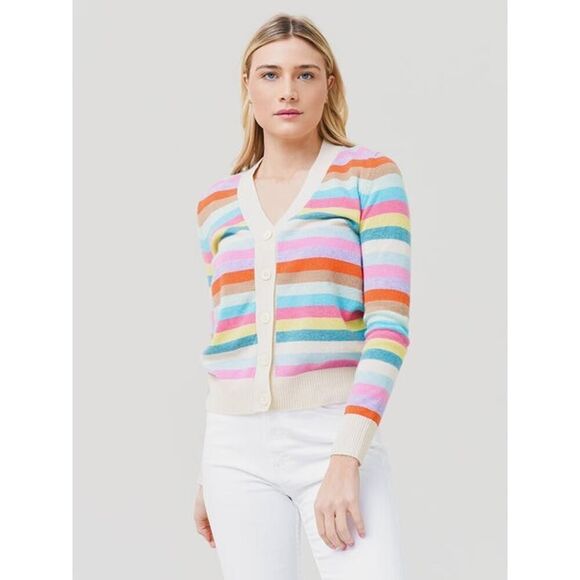 NWOT Jumper 1234 Multi-Stripe Boyfriend Cashmere soft Cardigan $372 -READ - Picture 1 of 7